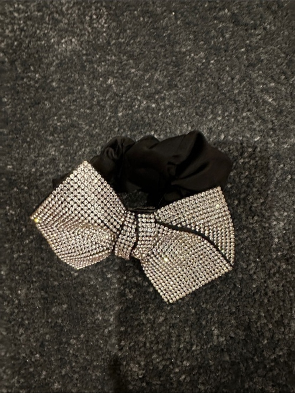 Black Scrunchie with Crystal Bow Hair Accessory